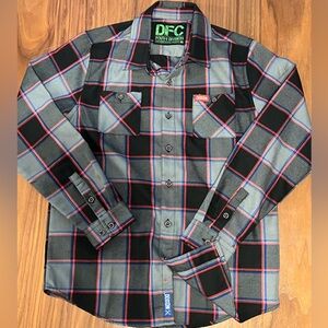 DIXXON Youth Black and Gray Plaid Flannel Button Down Shirt